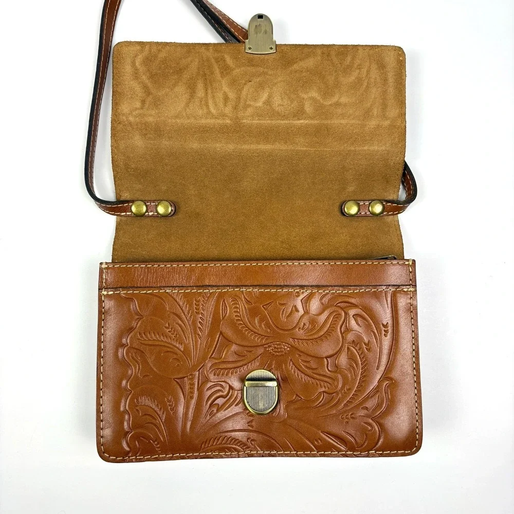 Patricia Nash Lanza Crossbody Clutch Organizer Tooled Leather Brown Floral Antig - Picture 6 of 16